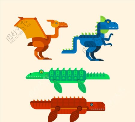 4款抽象恐龙设计矢量素材