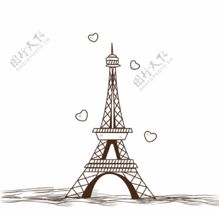 巴黎埃菲尔铁塔手绘线稿素材