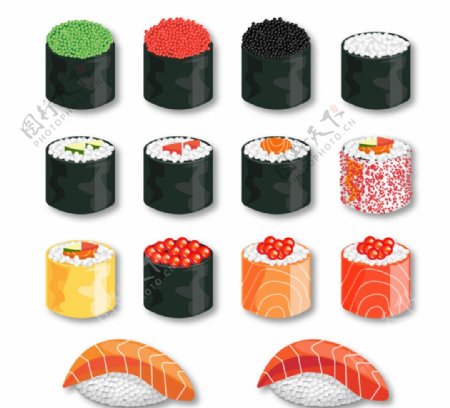 14款美味日本寿司矢量素材