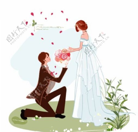 彩绘接受鲜花的新娘