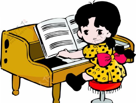卡通女孩弹琴