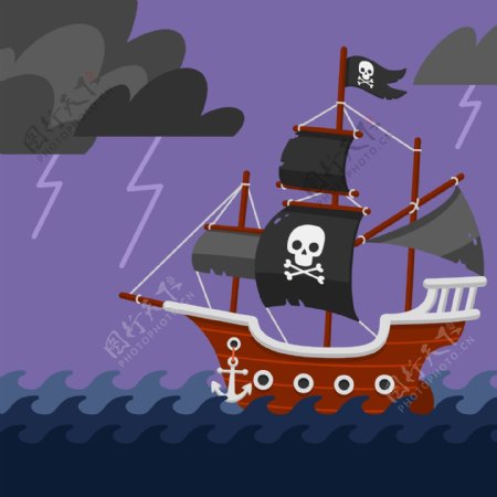 海盗船在风雨之夜航行