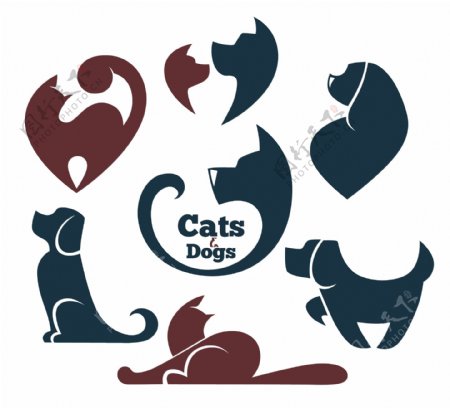 猫和狗标志设计矢量素材