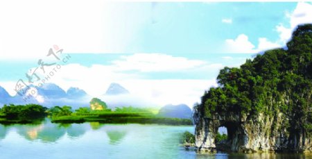 桂林象鼻山山水画