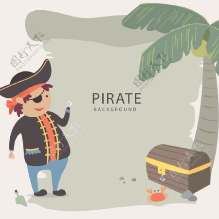 卡通海盗棕榈树宝箱插图