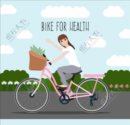 卡通骑自行车的女人插图