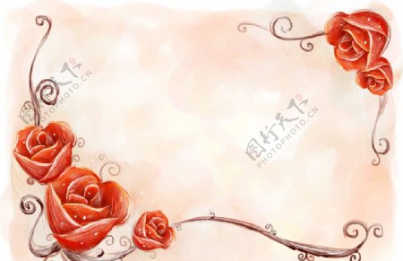 红色玫瑰花边框背景