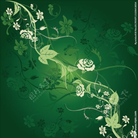 绿色时尚花纹花瓣元素