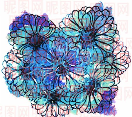 蓝色菊花碎花束
