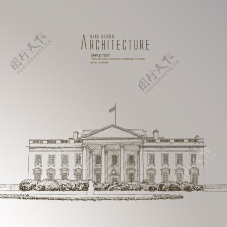 手绘美国白宫插图