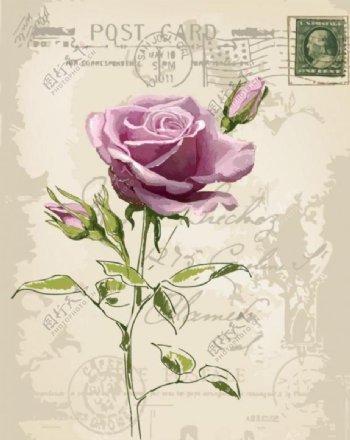 手绘梦幻花纹花朵花卉邮票邮戳