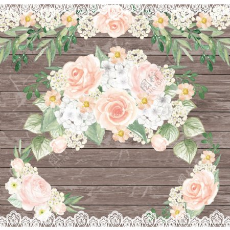 唯美森系手绘水彩花朵婚礼