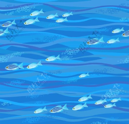 蓝色海洋海底鱼群背景地贴
