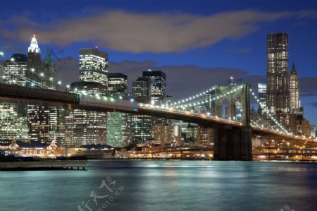美国纽约布鲁克林大桥夜景