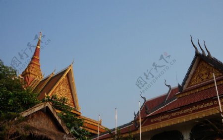 柬埔寨暹粒神庙房顶