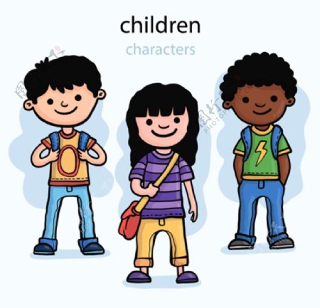 卡通儿童节背书包的孩子