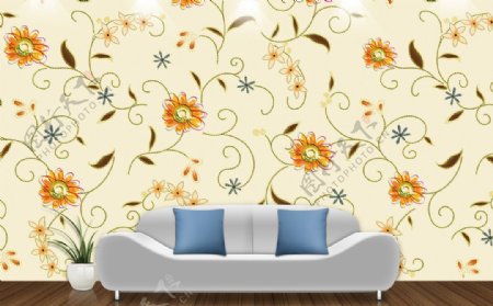 手绘植物花卉向日葵背景墙装饰画