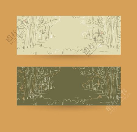 手绘树林插图横幅