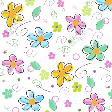 花朵填充可爱卡通彩色小花纹理图案矢量