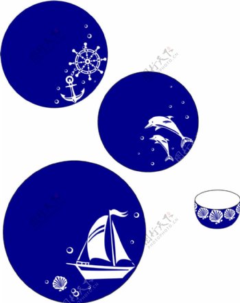 海洋系列陶瓷餐具套装矢量素材