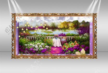花园画框紫色婚礼展示效果图迎宾区装饰画