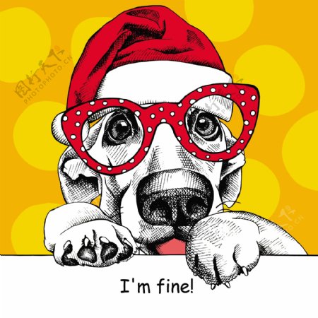 可爱狗狗动物圣诞节海报矢量