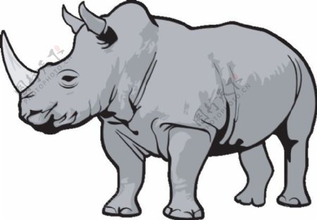 手绘灰色犀牛免抠png透明图层素材