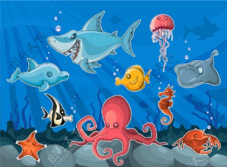 卡通海洋动物漫画图片