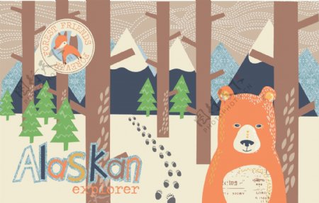 森林小熊男孩可爱服装卡通花纹矢量素材