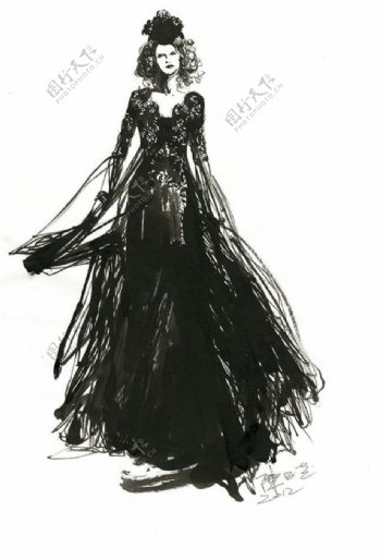 黑色长裙设计手绘图