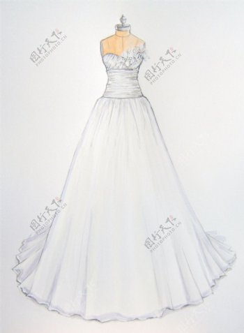 白色抹胸婚纱礼服设计图