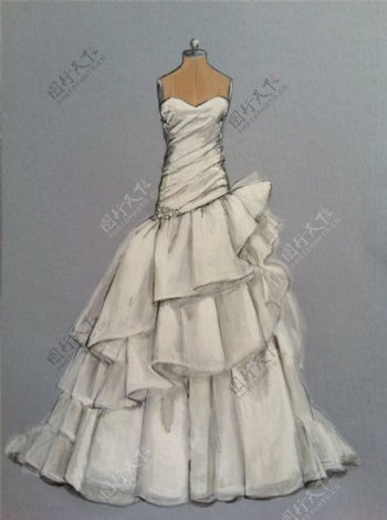 白色抹胸婚纱设计图