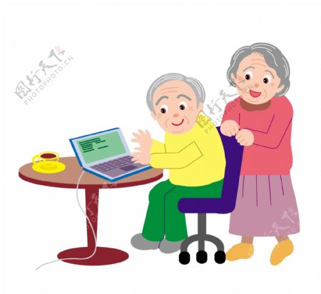 矢量老人玩电脑EPS