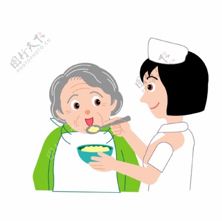 矢量护士喂老年人吃饭EPS