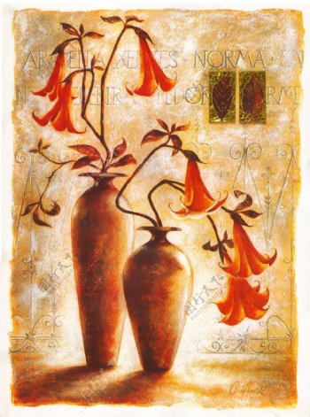 红色花瓶油画图片
