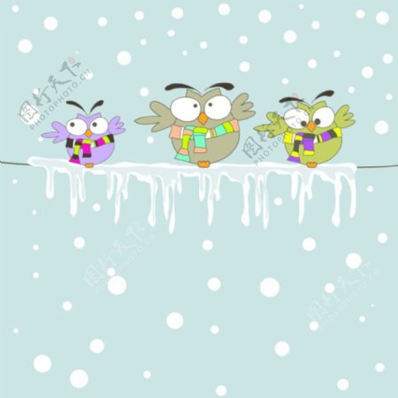 冬天下雪小鸟装饰图案