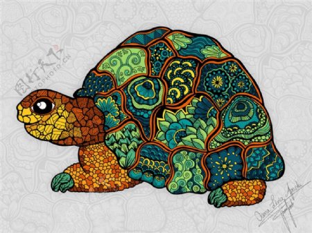 多色彩乌龟插画