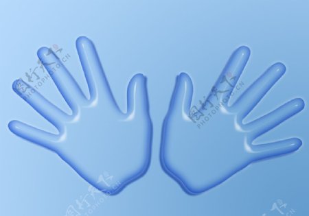 淡蓝色半透明水珠双手掌手印