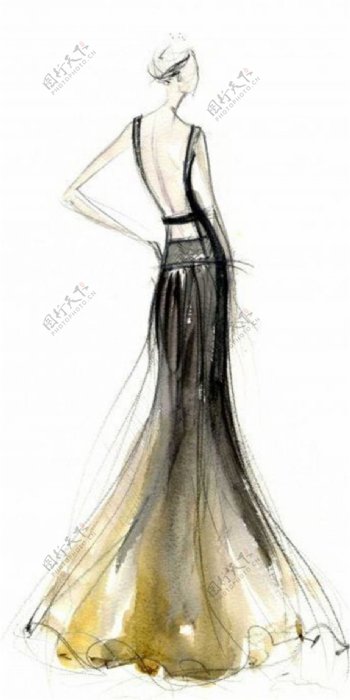 黑色露背长裙设计图