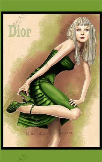 绿色抹胸裙高跟鞋设计图
