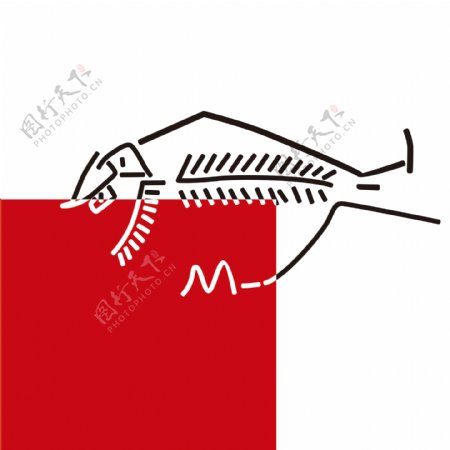红色板块抽象鱼骨装饰画