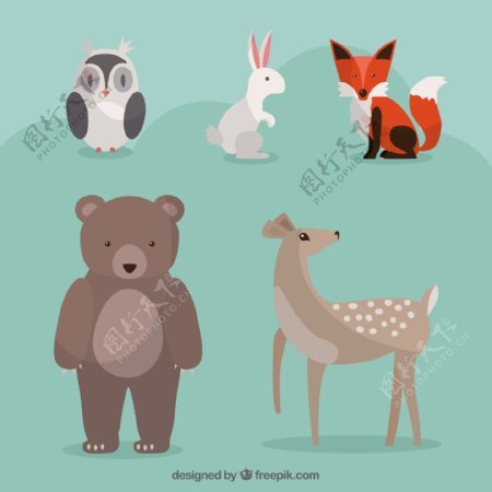 5款卡通森林小动物矢量素材
