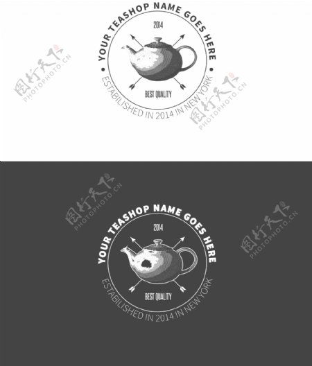 茶壶复古标志徽章矢量素材