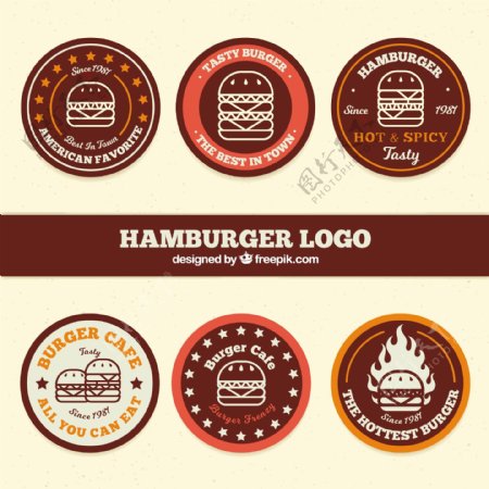六个圆形汉堡标志logo标签图标