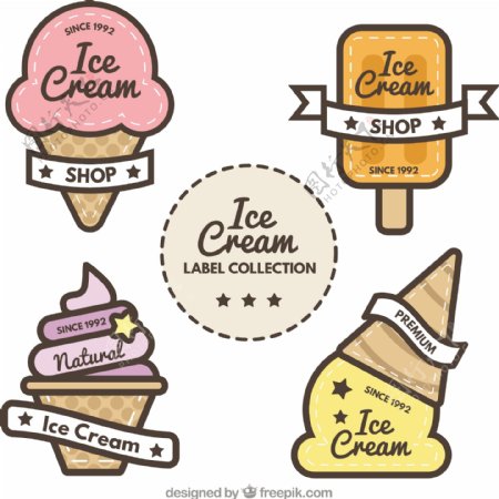 几个扁平风格彩色冰淇淋标签