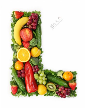 蔬菜水果组成的字母L