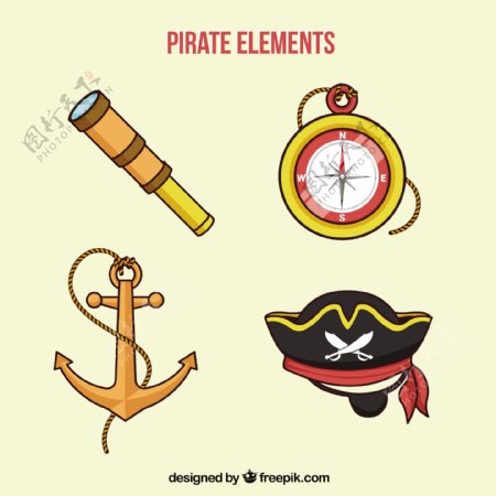 指南针和其他海盗物品矢量素材