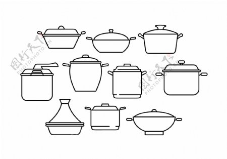 手绘线性料理锅