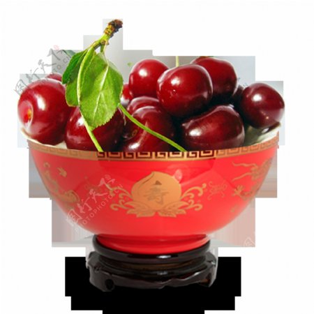 古典红色瓷碗樱桃素材