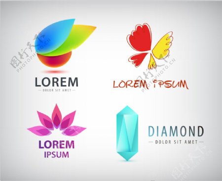 蝴蝶花瓣钻石logo标志